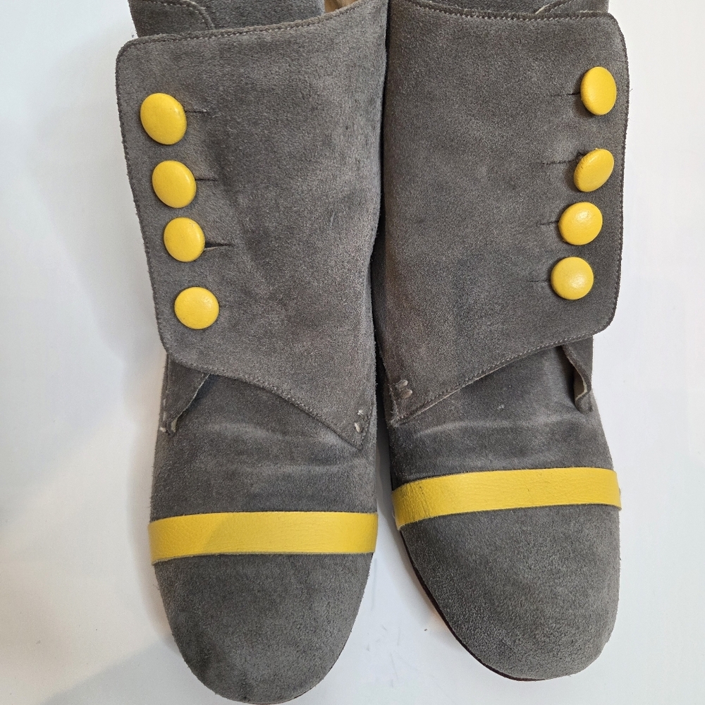 Handmade Grey And Yellow Ankle Boots Size 9 - Picture 3 of 11